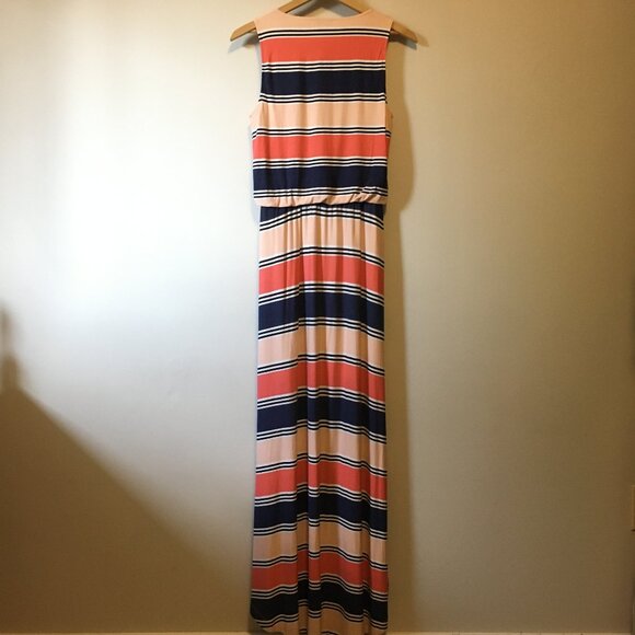 Rayon Sailor Stripe Summer Sleeveless Wrap Bubble Top Maxi Dress - Picture 3 of 16